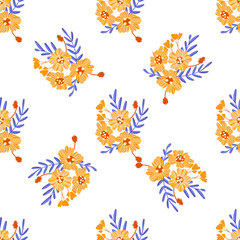 Fototapeta na wymiar Bright trendy modern seamless pattern. Orange - blue fantastic flowers