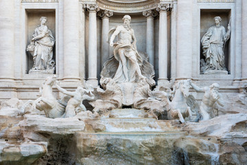 The Trevi fountain with Oceanus, god of the sea, in the center of Rome, Italy