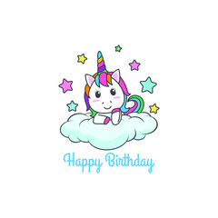 Cartoon Happy Birthday Magical Unicorn illustration Invitation Greeting Card with fun and cute look pastel color