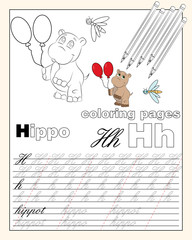 Obraz premium illustration_8_coloring pages of the English alphabet with animal drawings with a string for writing English letters