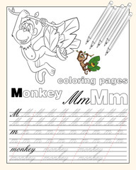 illustration_13_coloring pages of the English alphabet with animal drawings with a string for writing English letters