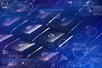 Close-up dark keyboard with link and communication concept
