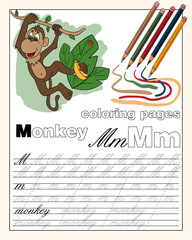 color_13_illustration of the English alphabet page with animal drawings with a line for writing English letters