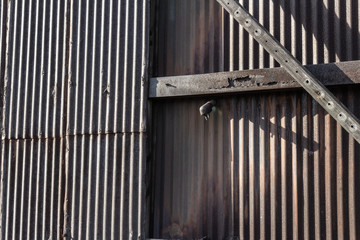 Background of corrugated metal, rusty metal patina, horizontal aspect