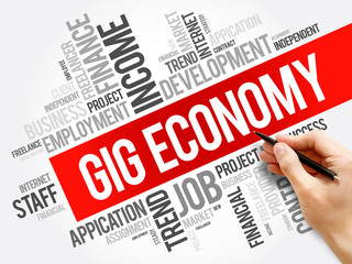 Gig Economy word cloud with marker, business concept background