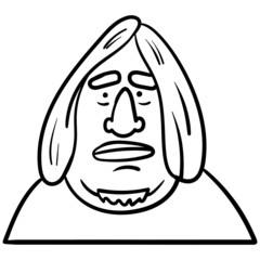 funny vector drawing of a man with long hair and goatee looking confused into the camera. black and white, outline, comic, doodle, sketch, face, dick.