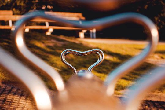 Heart shape of a metal pipe in the park of Hamburg