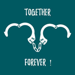 Handcuffs in heart shape. Valentine's Day.