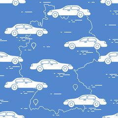 Pattern with cars and map of Germany. Travel and leisure.