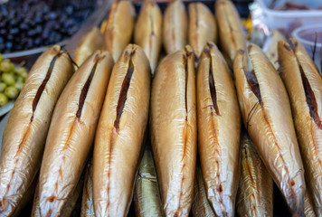 Smoked mackerel sold on farmers market