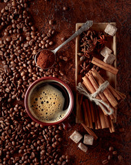 Coffee with cinnamon, anise and pieces of brown sugar.