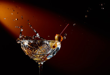 Dry martini with green olives.