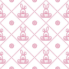 Seamless pattern with rabbits and florets.