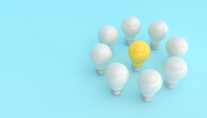 burning yellow light next to the lights off, 3d illustration