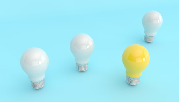 burning yellow light next to the lights off, 3d illustration