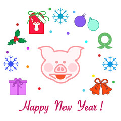 Happy New Year 2019 card. Vector illustration.