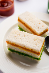 Tricolor Tiranga sandwich with orange and green chutney perfect picture for Indian republic / independence day greeting