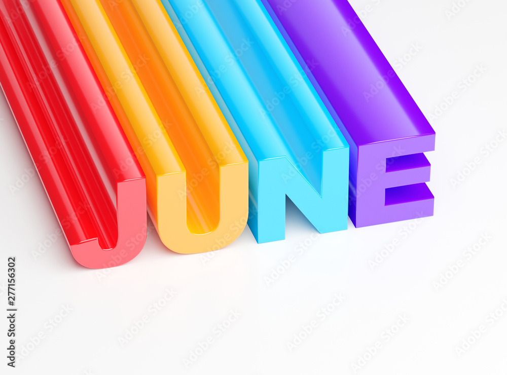 Wall mural june colorful glossy text 3d render calendar background