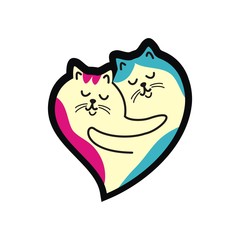 Silhouette of two cats in the shape of a heart