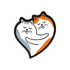Silhouette of two cats in the shape of a heart