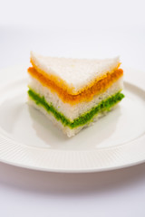 Tricolor Tiranga sandwich with orange and green chutney perfect picture for Indian republic / independence day greeting