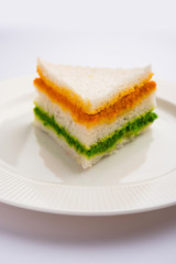 Tricolor Tiranga sandwich with orange and green chutney perfect picture for Indian republic / independence day greeting