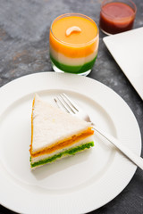 Tricolor Tiranga sandwich with orange and green chutney perfect picture for Indian republic / independence day greeting