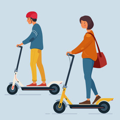 A young man and a woman ride an electric scooters © Sabina Schaaf