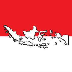 Indonesia Map Vector with Indonesia flag background.