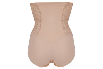 Lacy feminine corrective underwear beige color on a white background. Sexy underwear