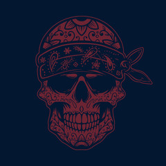 Mexican sugar skull in bandana. Design element for poster, t shirt, card, banner. Vector illustration