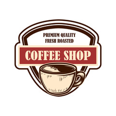 Coffee house emblem template. Design element for logo, label, sign, poster, flyer. Vector illustration