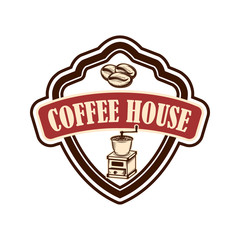 Coffee house emblem template. Design element for logo, label, sign, poster, flyer. Vector illustration
