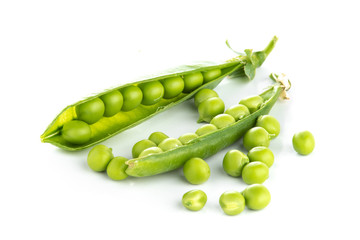 stalk of green peas on a white background