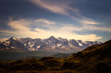 panorama of Chui ridge, Russia, Altai, June