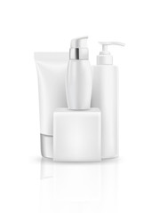 A set of white cosmetic products for body care, a set of vector packages.