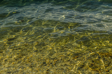 Clear water in the lake close up sandy bottom