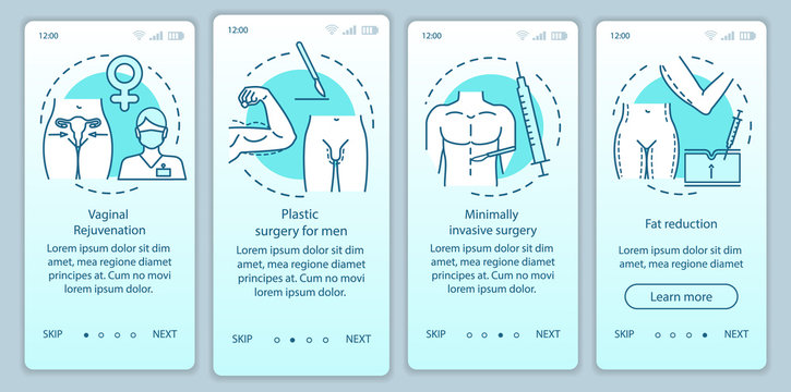 Plastic surgery center service onboarding mobile app page screen vector template