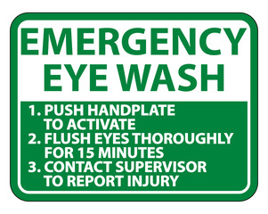 Emergency Eye Wash Instructions Sign Isolate On White Background,Vector Illustration
