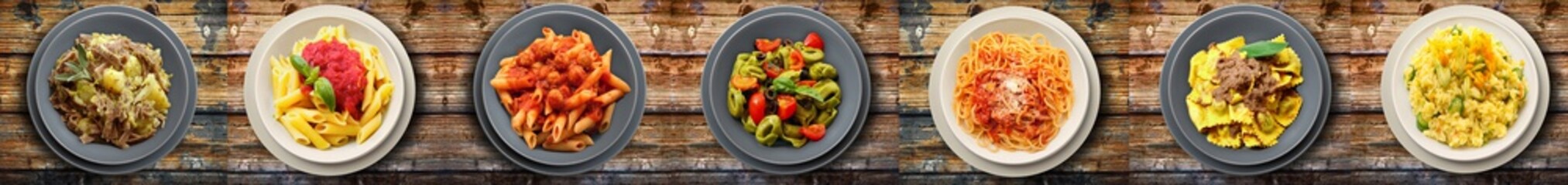 italian pasta on wooden background