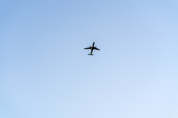 departure of an airplane with bottom view