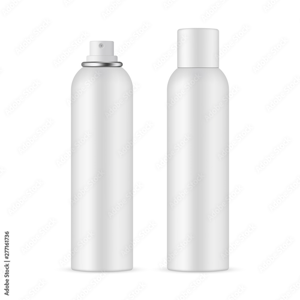 Wall mural deodorant spray bottle mockup with opened and closed cap, isolated on white background. vector illus