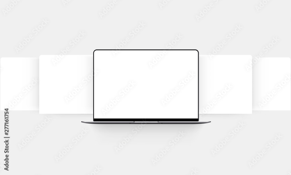 Poster laptop mockup with blank wireframing pages. concept for showcasing web-design projects. vector illus