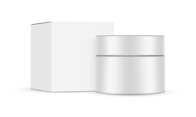 Cosmetic jar and square box mockup, isolated on white background. Vector illustration