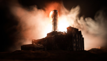 Creative artwork decoration. Chernobyl nuclear power plant at night. Layout of abandoned Chernobyl...