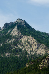 Fototapeta na wymiar Beautiful mountain Slope peak with rocks and pine forest