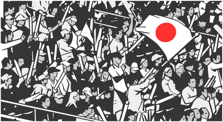 Illustration of arena stadium crowd at sports event waving Japanese flag © rob z