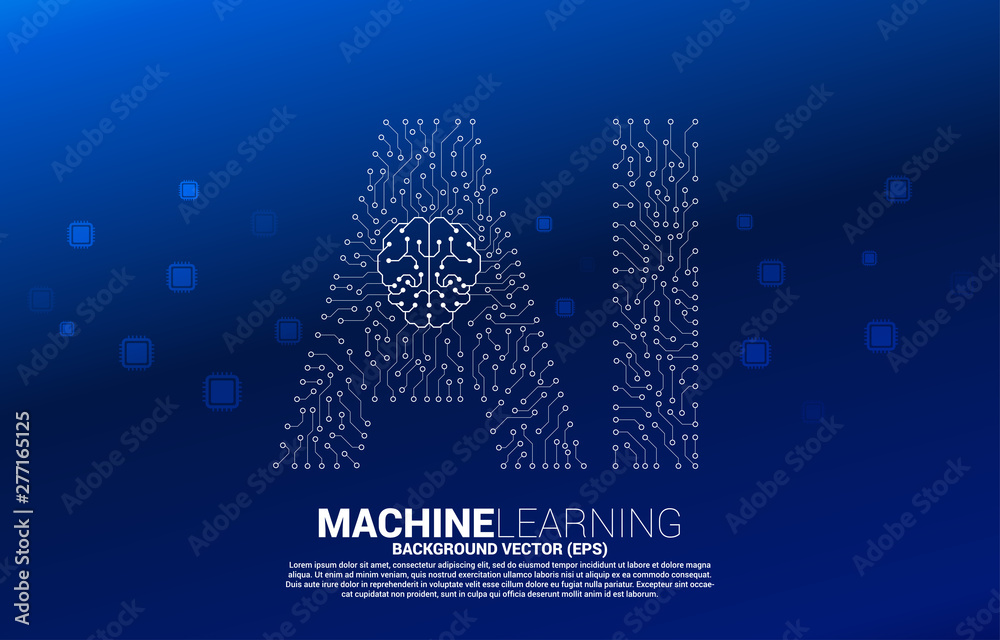 Aufkleber AI from circuit line graphic with brain icon. concept of machine learning and Artificial Intelligence technology