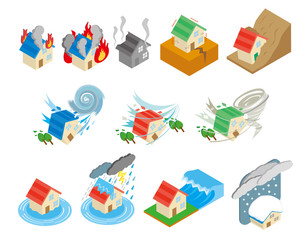 マイホーム　一軒家　一戸建て　災害　天災　被害　イメージ　セット