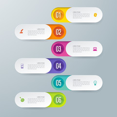 Infographics design paper art style and business icons with 6 options. Use in corporate report, marketing, annual report. Network management data screen with charts, diagrams.